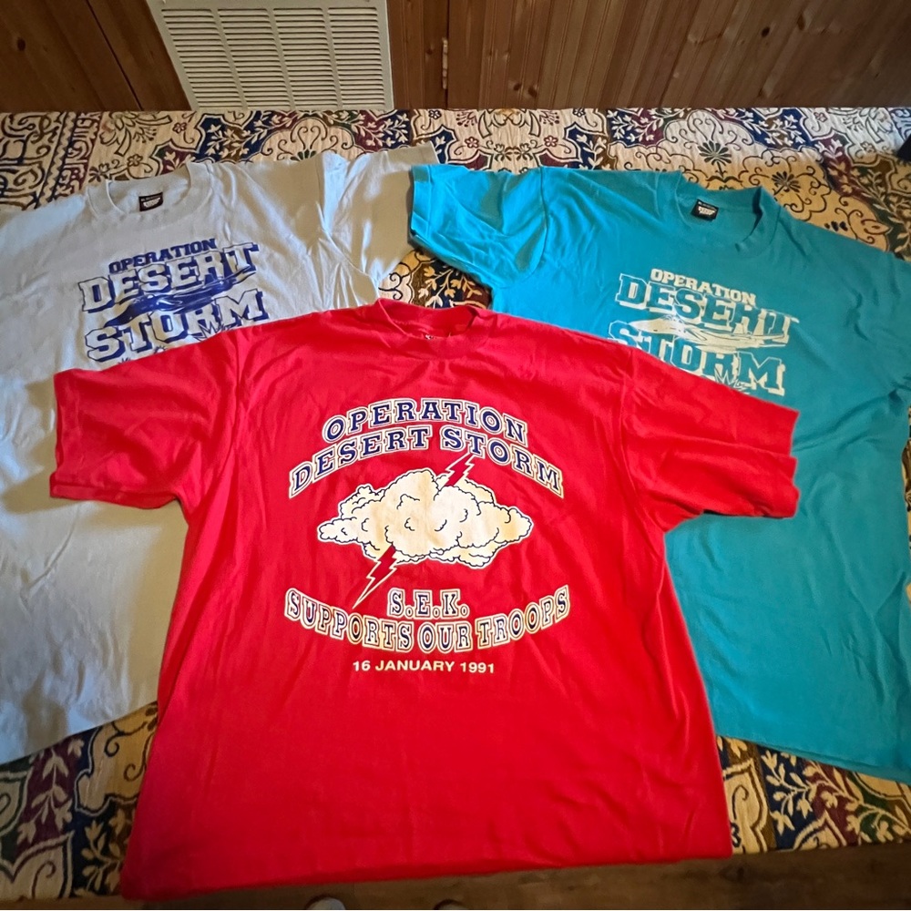 Screen Stars Hanes  Operation Desert Storm Bundle of 3 Tees - Red, Blue, Gray